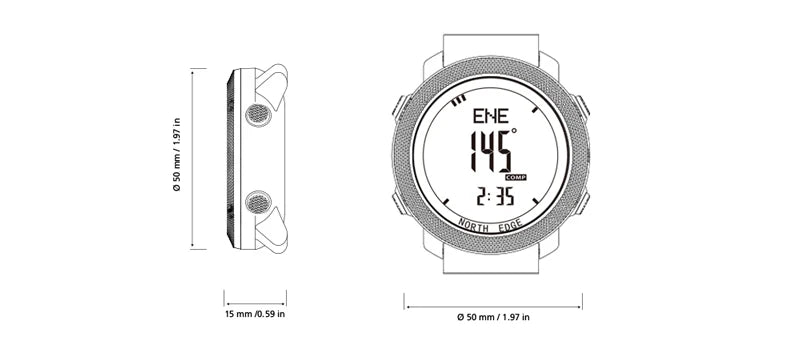 NORTH EDGE Men's Digital Sports Watch – Altimeter, Barometer, Compass, Waterproof 50M