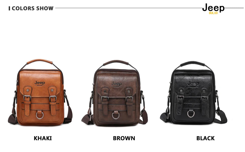 JEEP BULUO Men's Leather Messenger Bag – Large Capacity Crossbody Business Bag