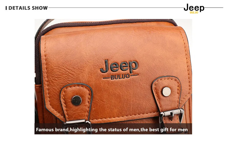 JEEP BULUO Men's Leather Messenger Bag – Large Capacity Crossbody Business Bag