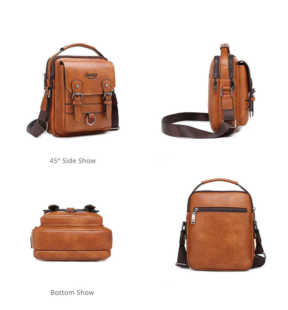 JEEP BULUO Men's Leather Messenger Bag – Large Capacity Crossbody Business Bag