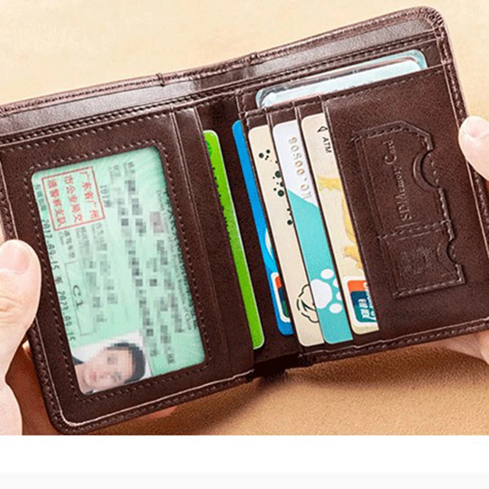 Men’s Slim RFID PU Leather Wallet – Minimalist Vertical Card Holder