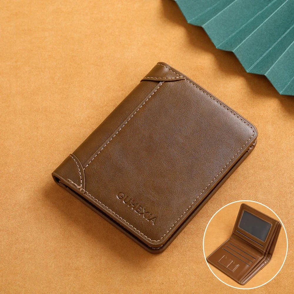 Men’s Slim RFID PU Leather Wallet – Minimalist Vertical Card Holder