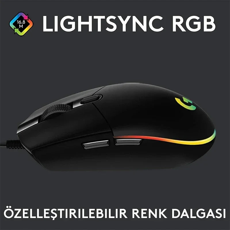 Logitech G102 Wired Gaming Mouse – 8000 DPI RGB Optical for PC & Laptop