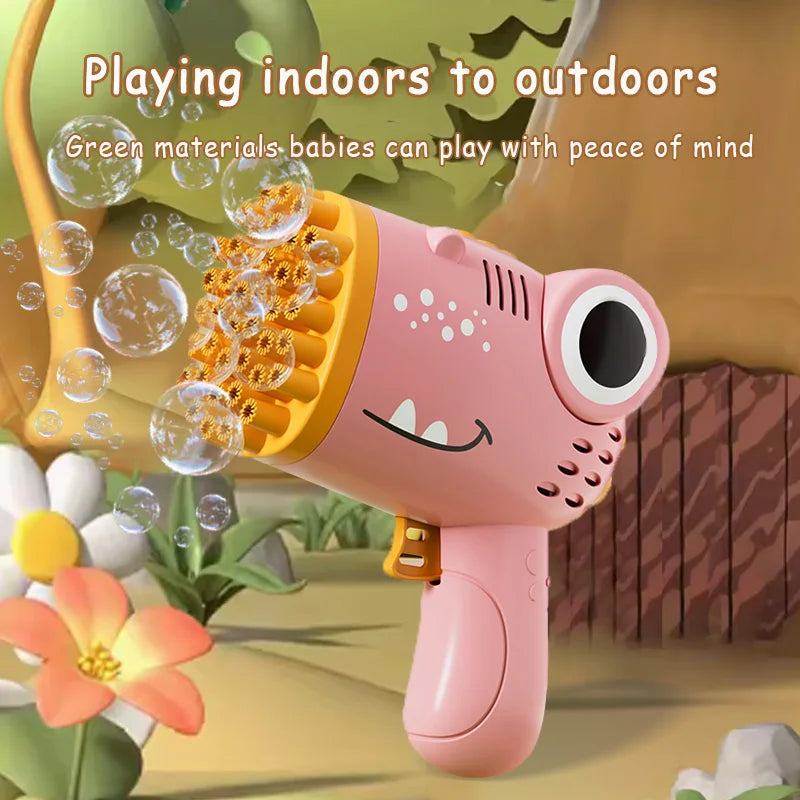Electric Dinosaur Bubble Gun – 40-Hole Handheld Bubble Blower Toy