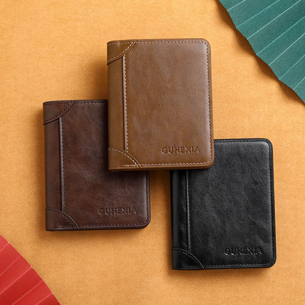 Men’s Slim RFID PU Leather Wallet – Minimalist Vertical Card Holder