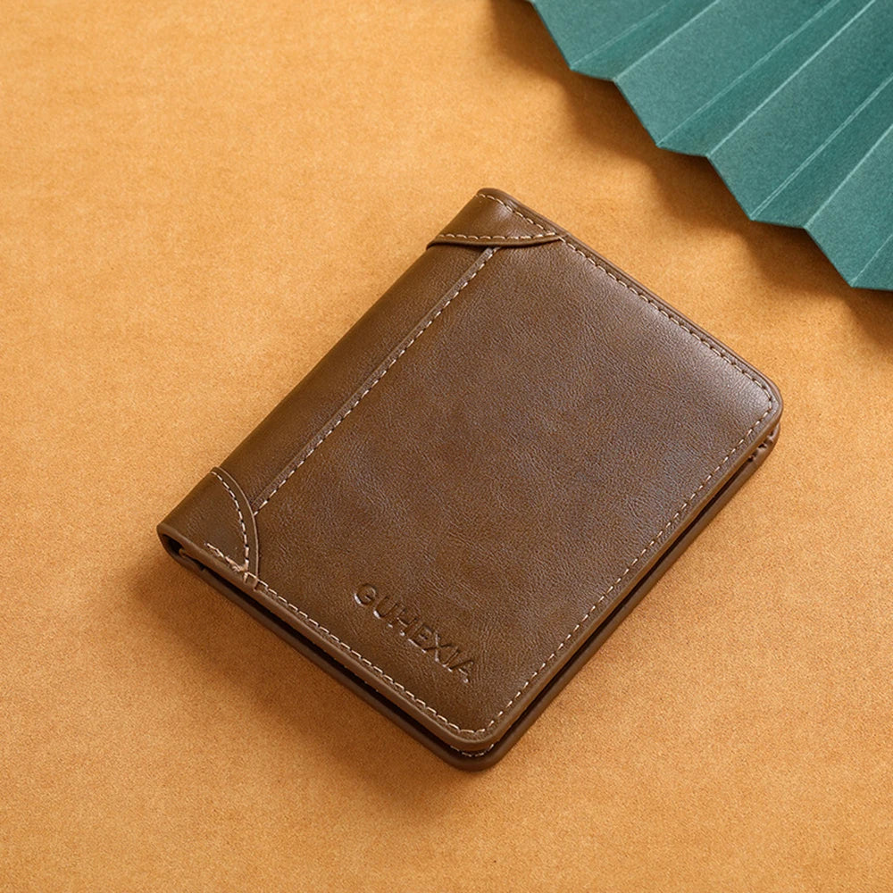 Men’s Slim RFID PU Leather Wallet – Minimalist Vertical Card Holder
