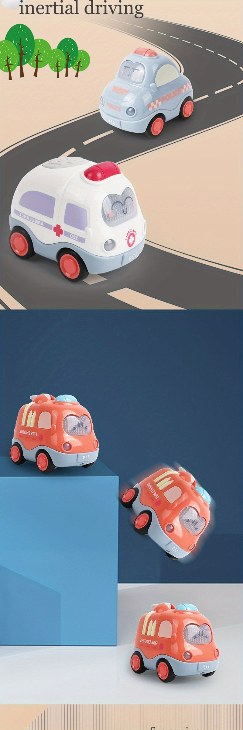 Pull Back Vehicle Toy for Toddlers – Cars with Lights & Sound