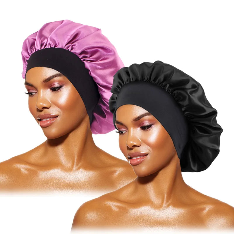 Satin Sleep Bonnet – Wide Brim Hair Cap with Elastic Band for Women & Men