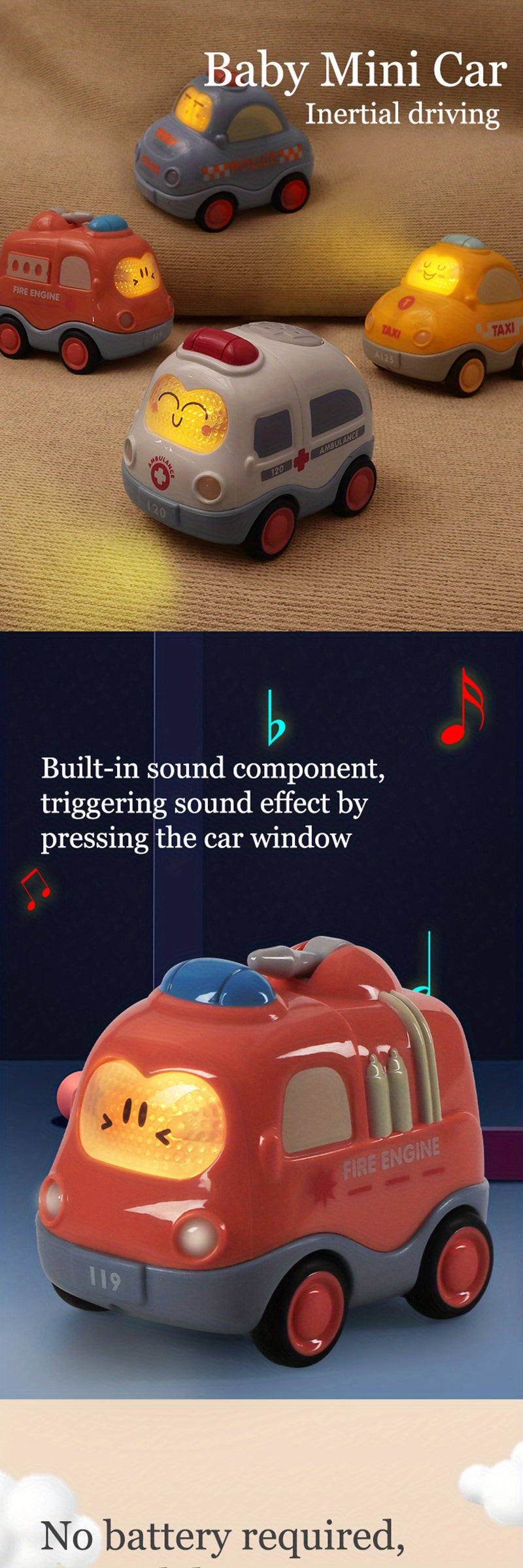 Pull Back Vehicle Toy for Toddlers – Cars with Lights & Sound