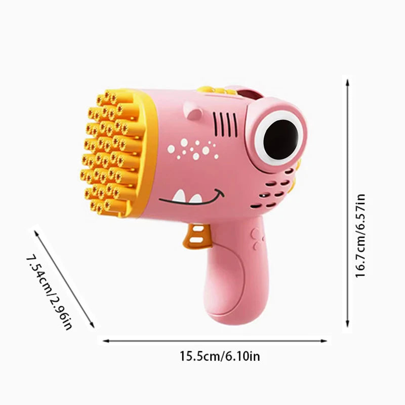 Electric Dinosaur Bubble Gun – 40-Hole Handheld Bubble Blower Toy