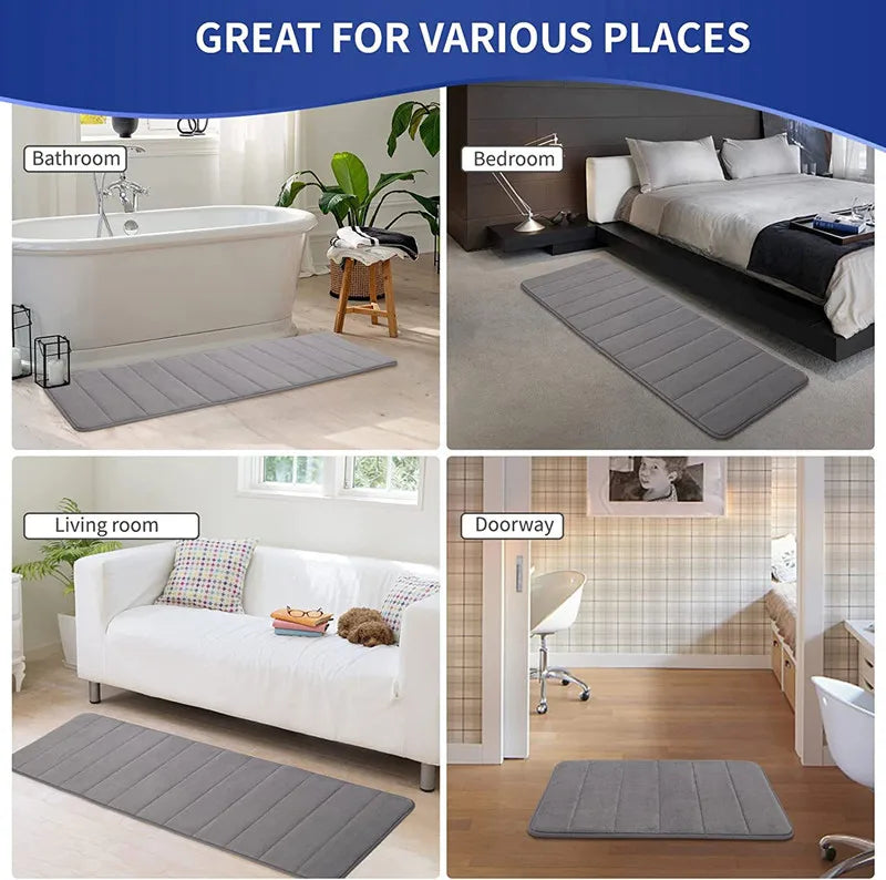 Solid Grey Non-Slip Flannel Bath Mat – Soft, Absorbent Bathroom Rug