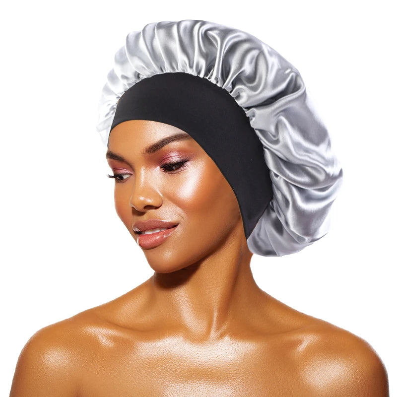 Satin Sleep Bonnet – Wide Brim Hair Cap with Elastic Band for Women & Men