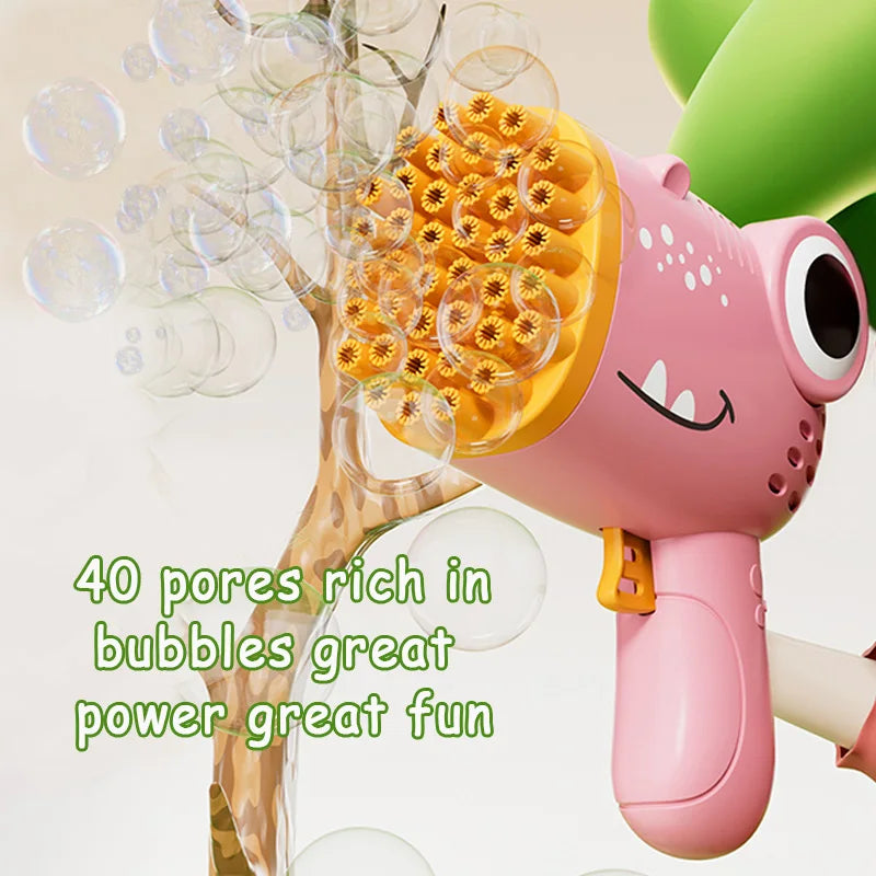 Electric Dinosaur Bubble Gun – 40-Hole Handheld Bubble Blower Toy