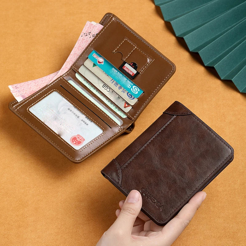 Men’s Slim RFID PU Leather Wallet – Minimalist Vertical Card Holder