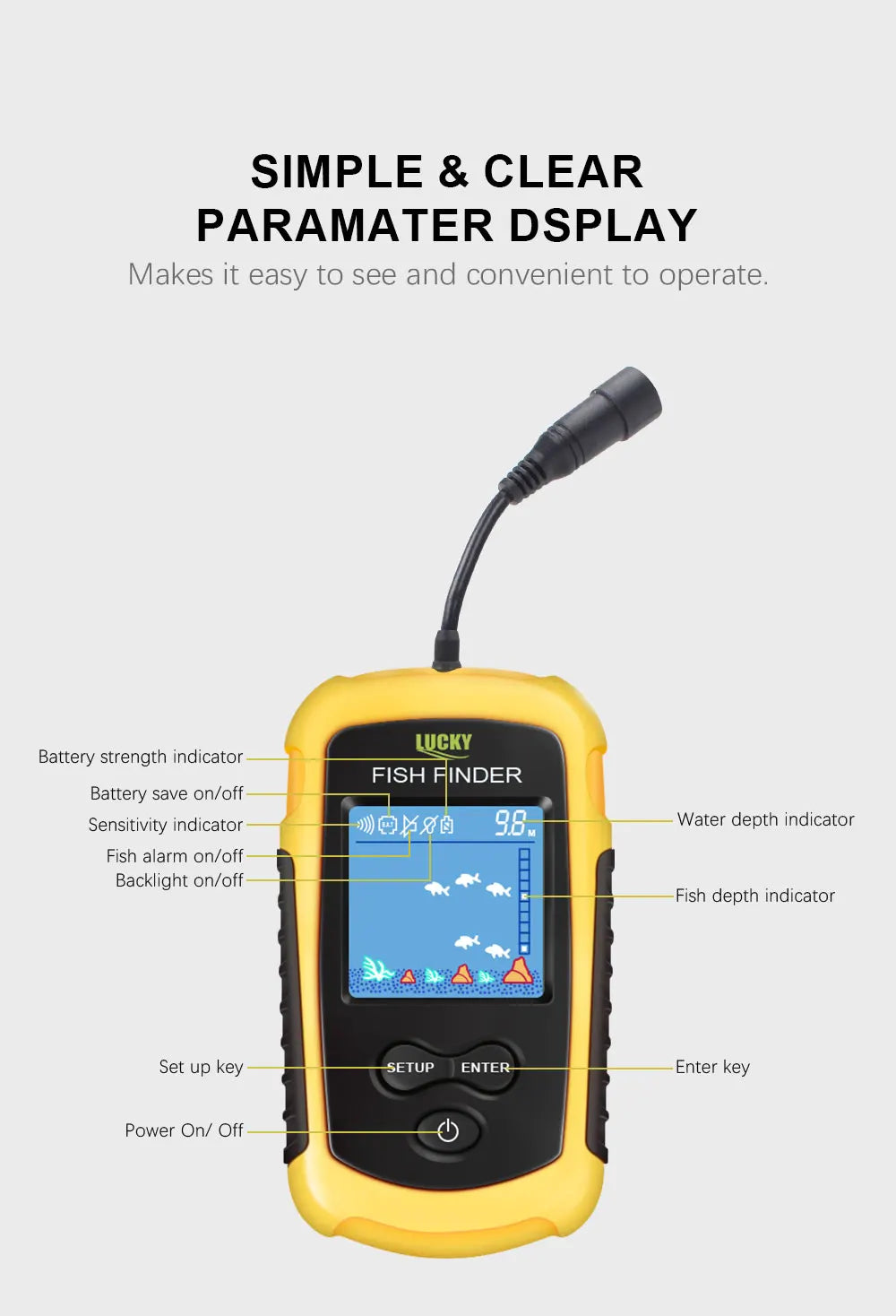 Portable Sonar Fish Finder 100M with Alarm & 45° Coverage – Echo Sounder for Lake & Sea Fishing