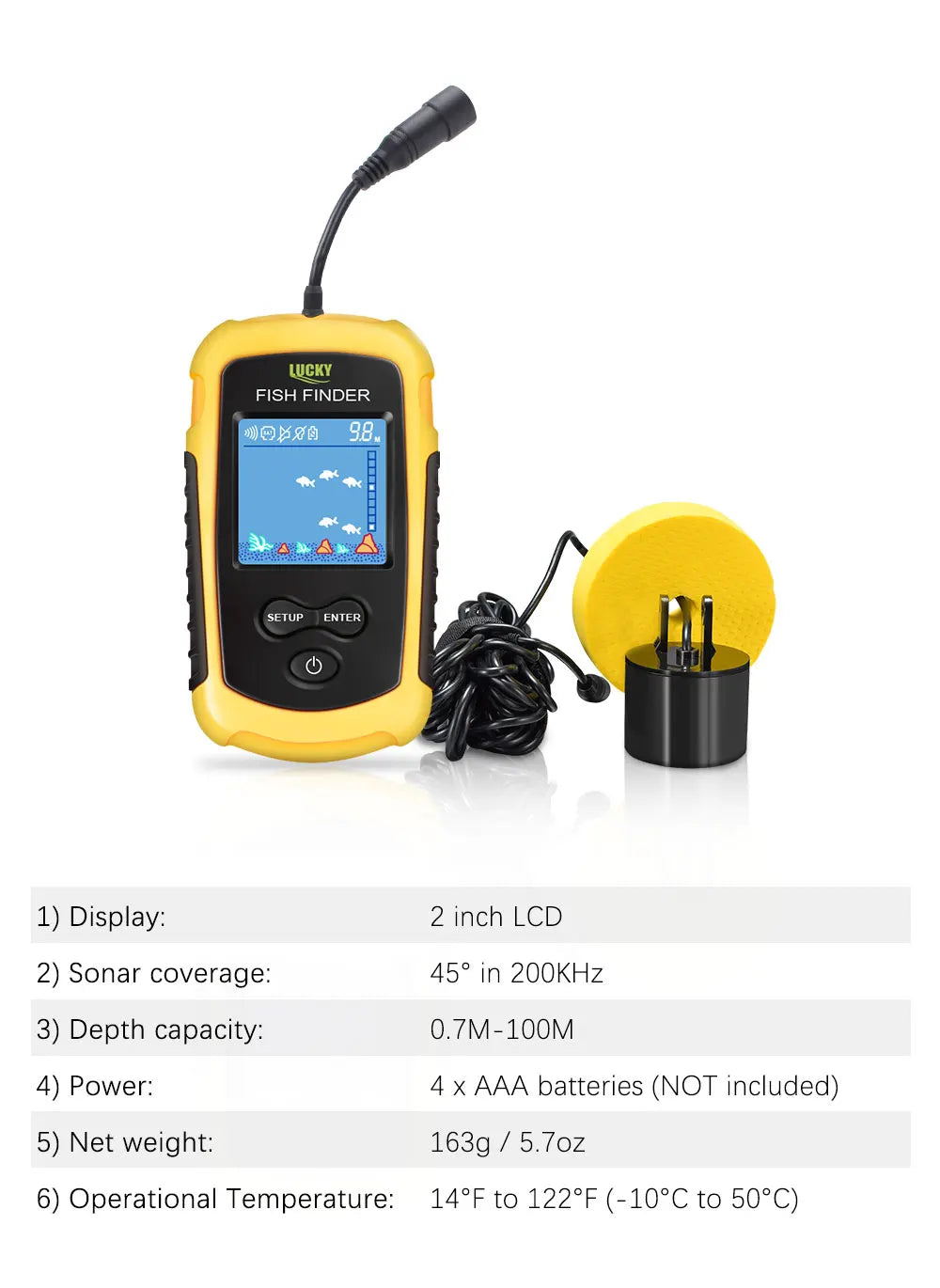 Portable Sonar Fish Finder 100M with Alarm & 45° Coverage – Echo Sounder for Lake & Sea Fishing