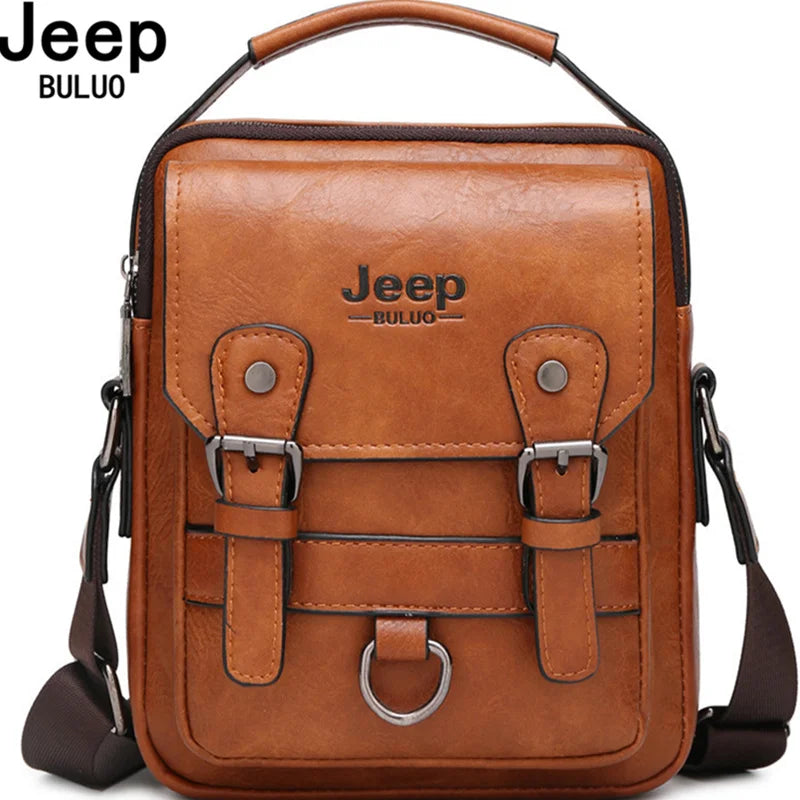 JEEP BULUO Men's Leather Messenger Bag – Large Capacity Crossbody Business Bag
