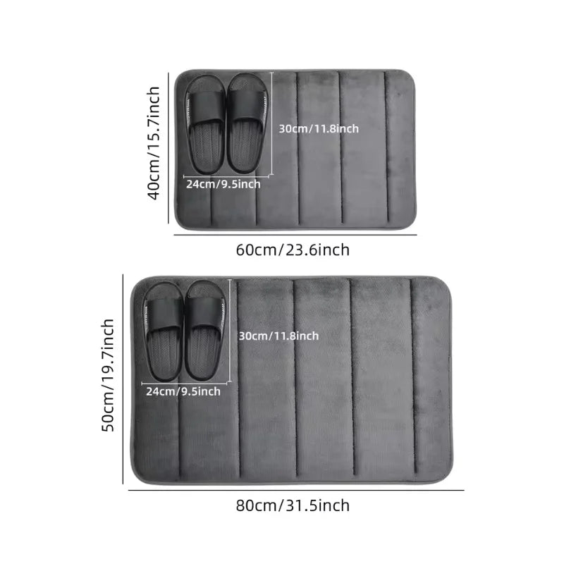Solid Grey Non-Slip Flannel Bath Mat – Soft, Absorbent Bathroom Rug