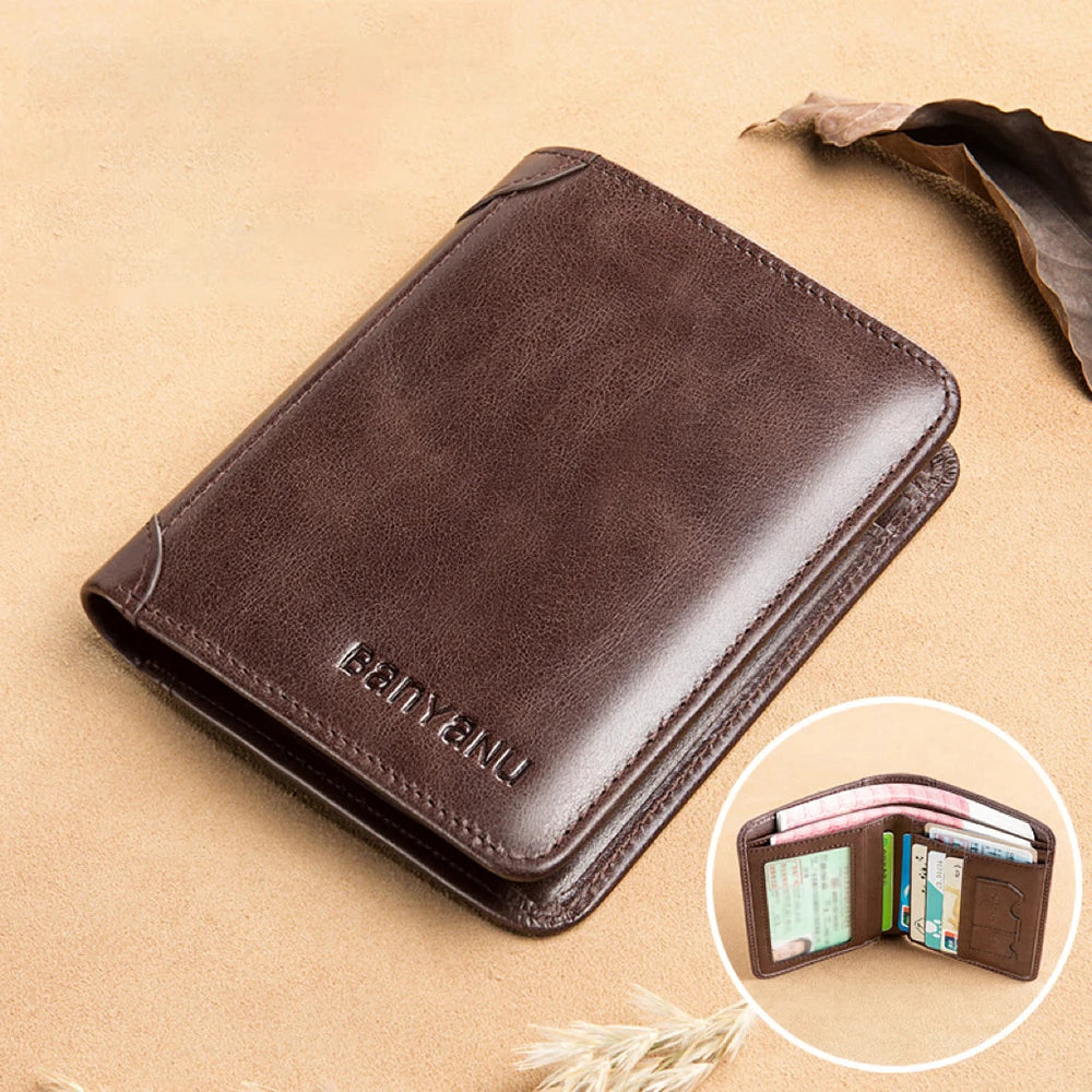 Men’s Slim RFID PU Leather Wallet – Minimalist Vertical Card Holder