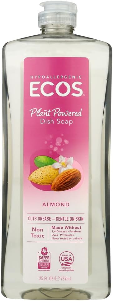 Earth Friendly Products Dishmate Almond Dish Soap – Plant-Based Liquid Dishwashing Detergent, 25 Fl Oz (Pack of 3)