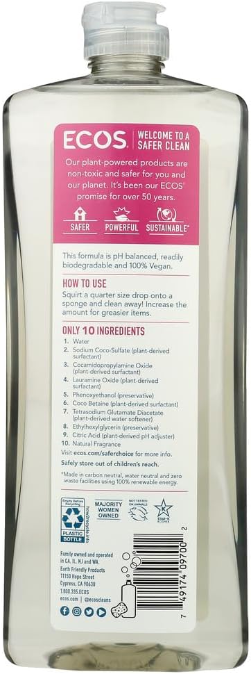 Earth Friendly Products Dishmate Almond Dish Soap – Plant-Based Liquid Dishwashing Detergent, 25 Fl Oz (Pack of 3)