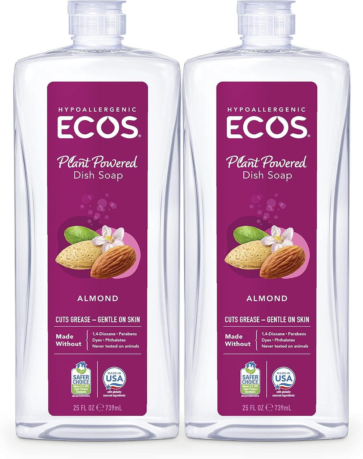 Hypoallergenic Dish Soap, Natural Almond, 25oz by Earth Friendly Products (Pack of 2)