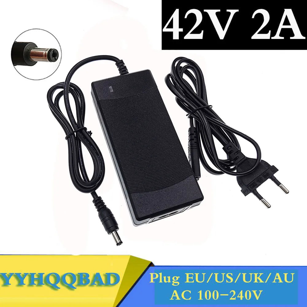 36V 2A Lithium Battery Charger (42V Output, 10S Li-ion/Li-poly, 100–240V AC)