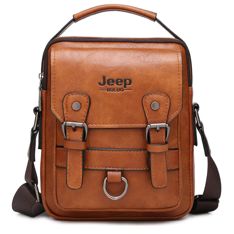 JEEP BULUO Men's Leather Messenger Bag – Large Capacity Crossbody Business Bag
