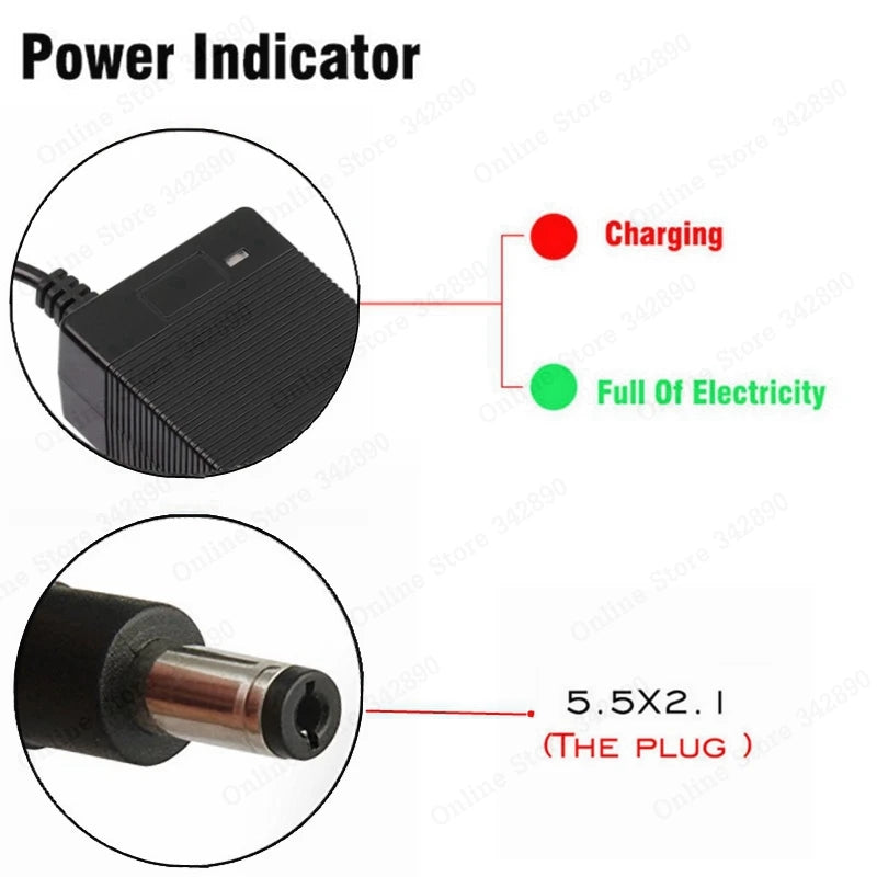 36V 2A Lithium Battery Charger (42V Output, 10S Li-ion/Li-poly, 100–240V AC)