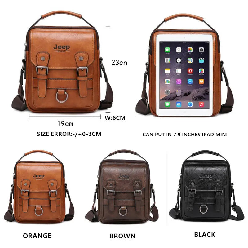 JEEP BULUO Men's Leather Messenger Bag – Large Capacity Crossbody Business Bag