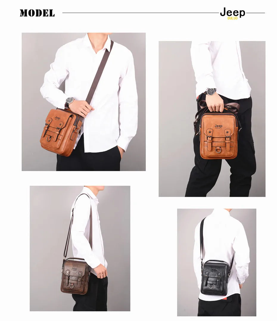 JEEP BULUO Men's Leather Messenger Bag – Large Capacity Crossbody Business Bag