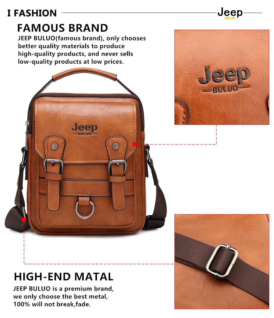 JEEP BULUO Men's Leather Messenger Bag – Large Capacity Crossbody Business Bag