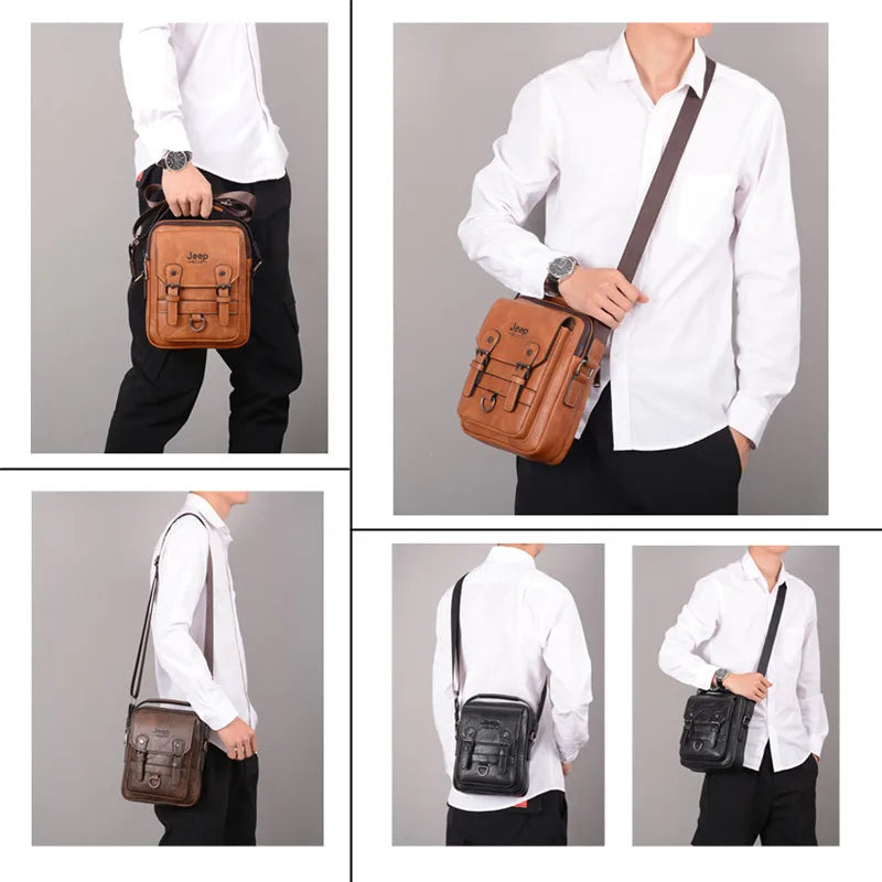 JEEP BULUO Men's Leather Messenger Bag – Large Capacity Crossbody Business Bag