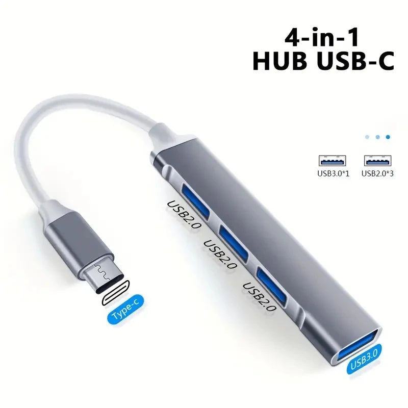 4-Port USB-C Hub 3.0 Adapter OTG for MacBook, Xiaomi, Lenovo & PCs