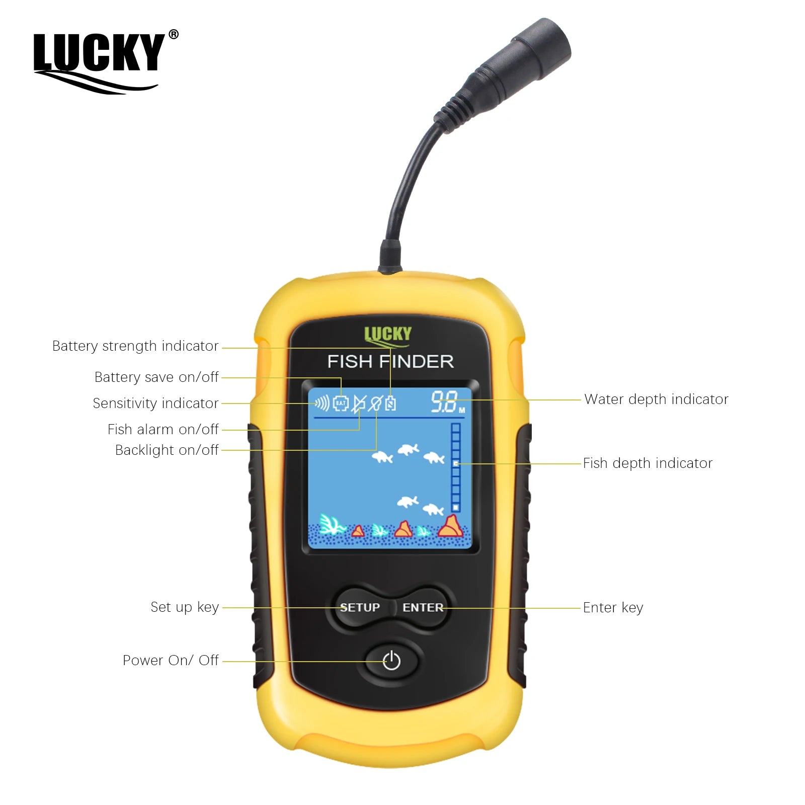 Portable Sonar Fish Finder 100M with Alarm & 45° Coverage – Echo Sounder for Lake & Sea Fishing