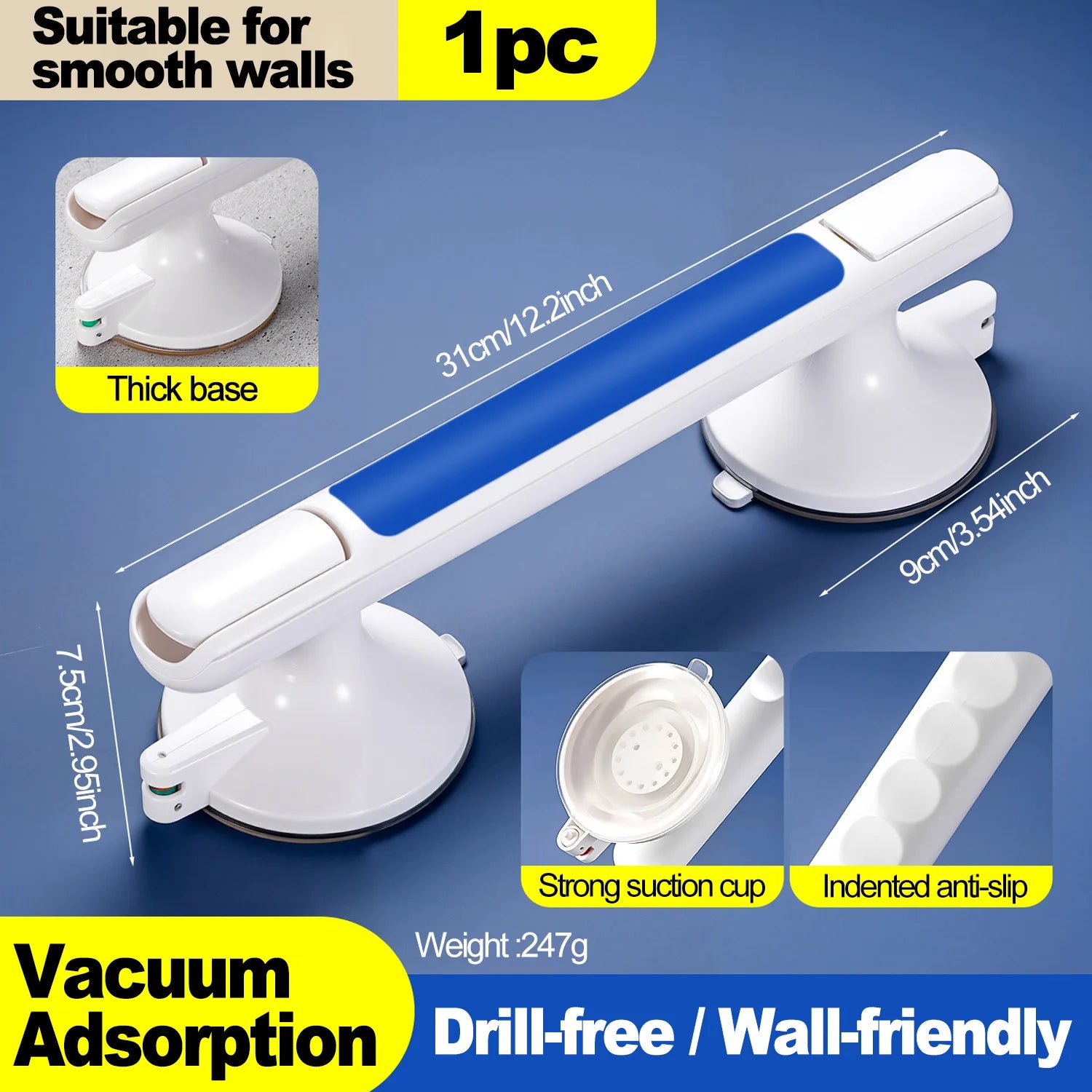 Non-Slip Bathroom Grab Bar – Suction Safety Handle for Elderly & Kids