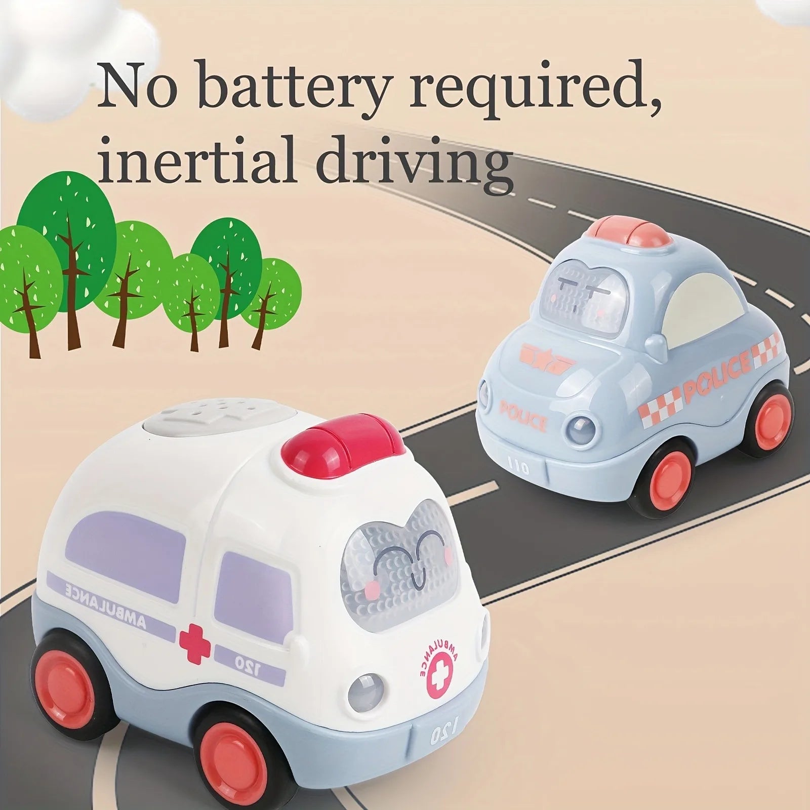 Pull Back Vehicle Toy for Toddlers – Cars with Lights & Sound