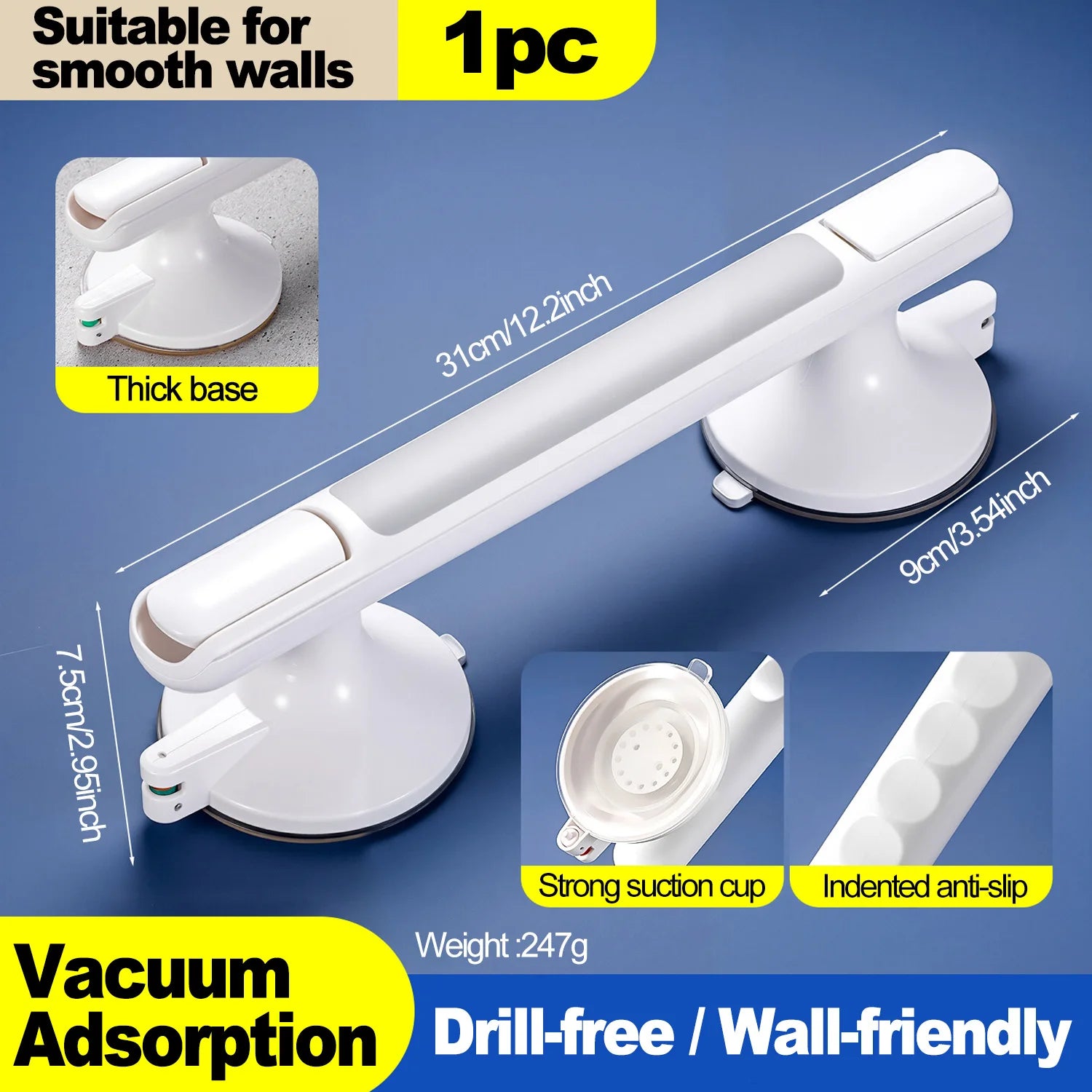 Non-Slip Bathroom Grab Bar – Suction Safety Handle for Elderly & Kids