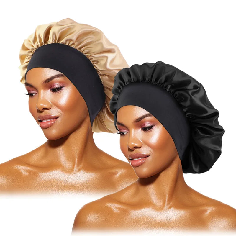 Satin Sleep Bonnet – Wide Brim Hair Cap with Elastic Band for Women & Men