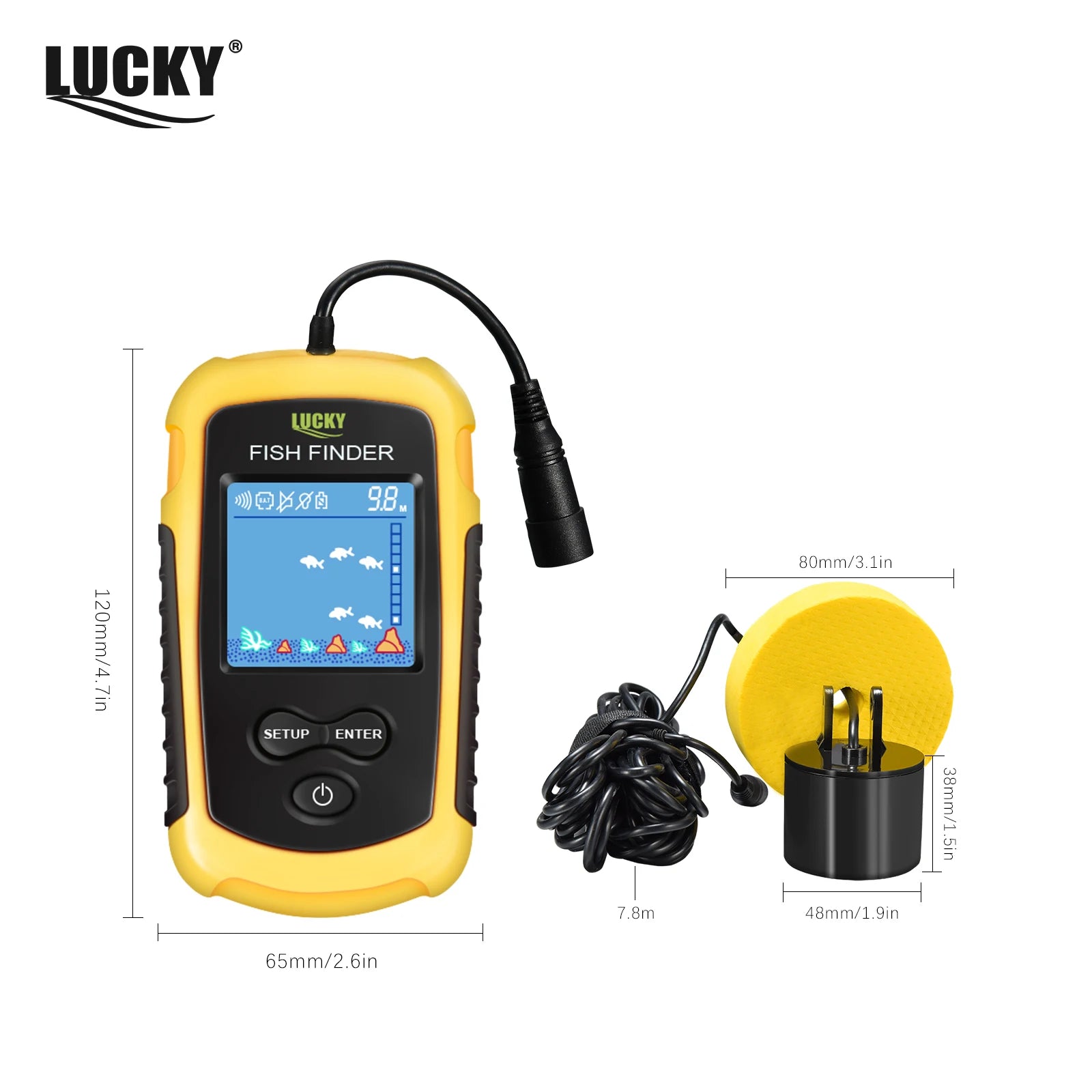 Portable Sonar Fish Finder 100M with Alarm & 45° Coverage – Echo Sounder for Lake & Sea Fishing