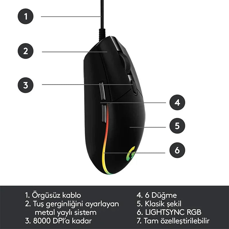 Logitech G102 Wired Gaming Mouse – 8000 DPI RGB Optical for PC & Laptop