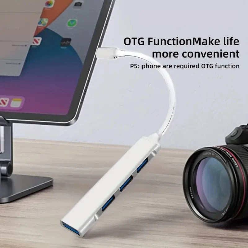 4-Port USB-C Hub 3.0 Adapter OTG for MacBook, Xiaomi, Lenovo & PCs