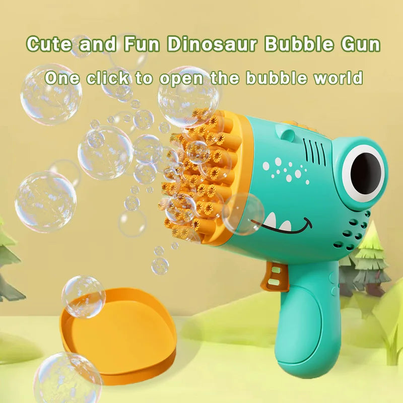 Electric Dinosaur Bubble Gun – 40-Hole Handheld Bubble Blower Toy