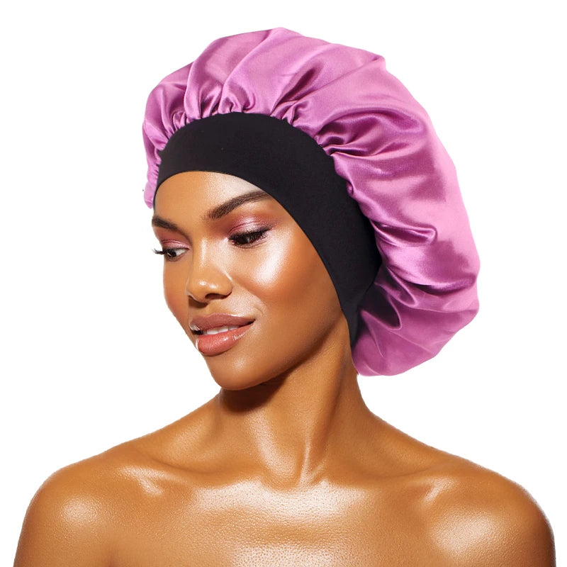 Satin Sleep Bonnet – Wide Brim Hair Cap with Elastic Band for Women & Men