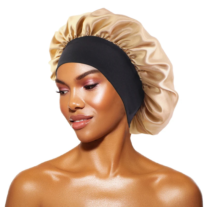 Satin Sleep Bonnet – Wide Brim Hair Cap with Elastic Band for Women & Men